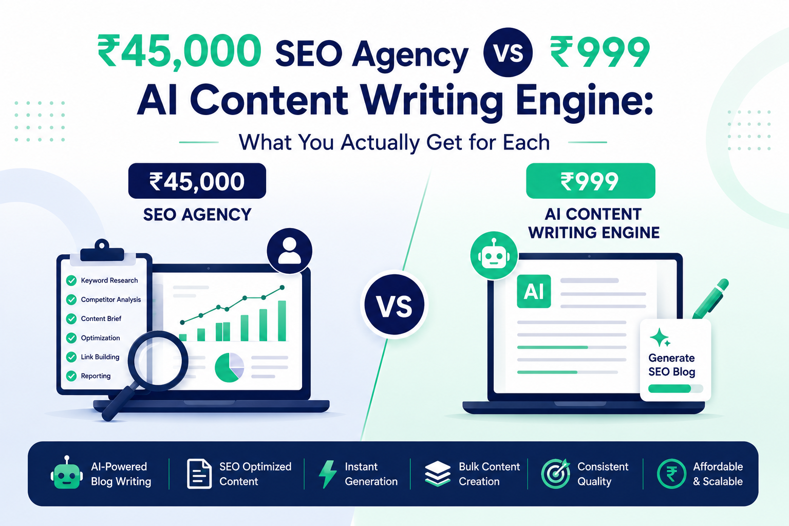 ₹45,000 SEO Agency vs ₹999 AI Content Writing Engine: What You Actually Get for Each 